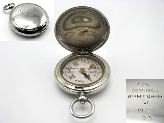 Dennison WW1 MK VI military pocket compass dated 1918